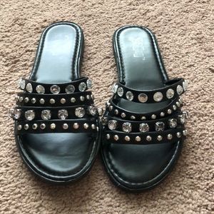 Brash black sandals rhinestones